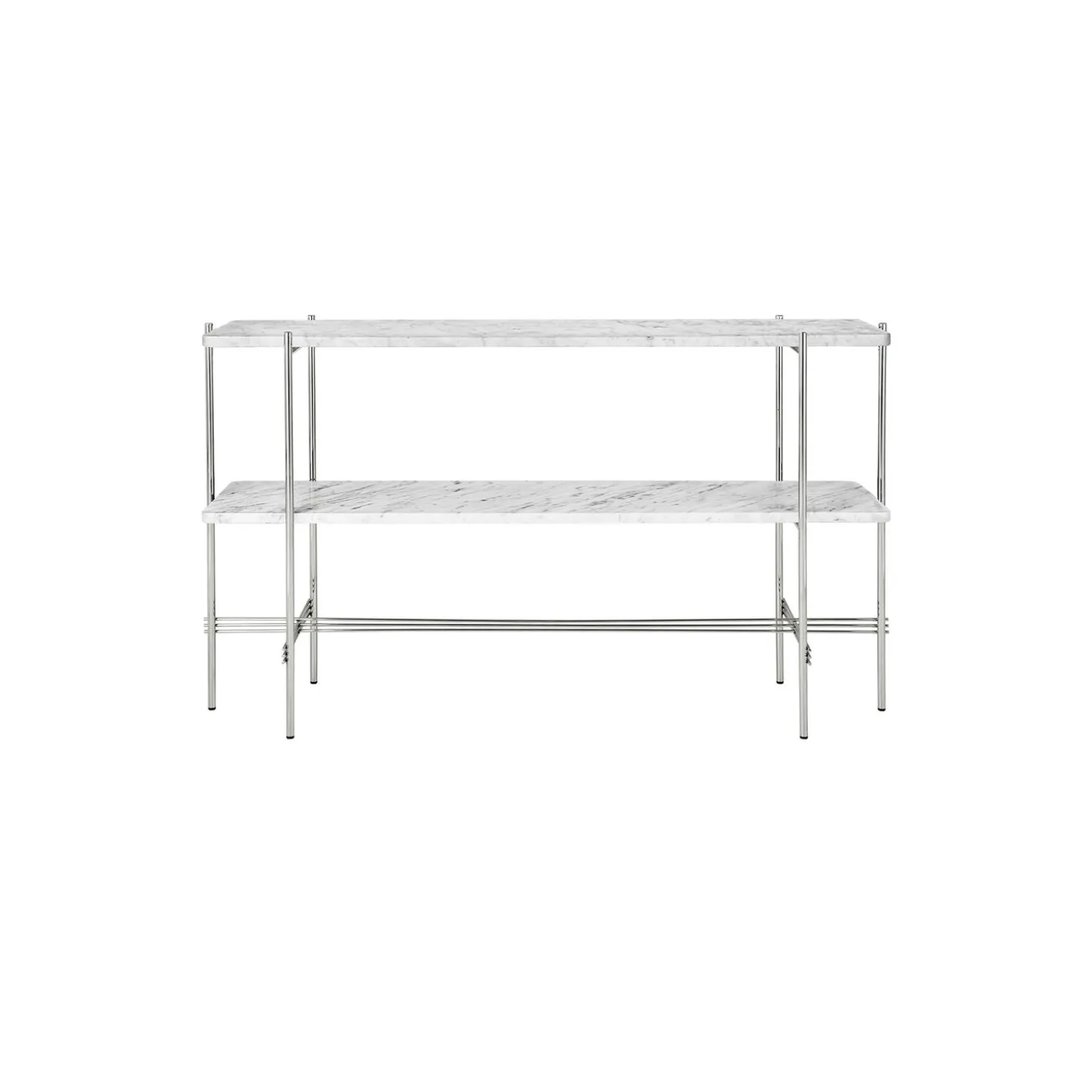TS Console with 2 Racks, white carrara marble/steel