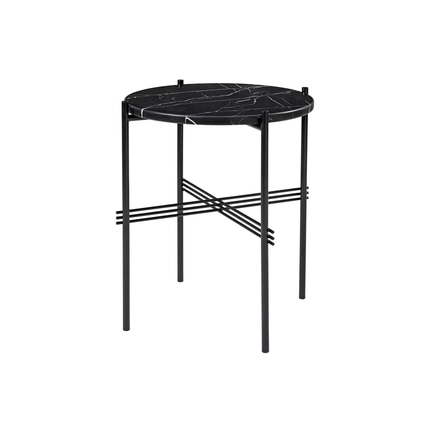 TS Side Table Round, black marquina marble/black