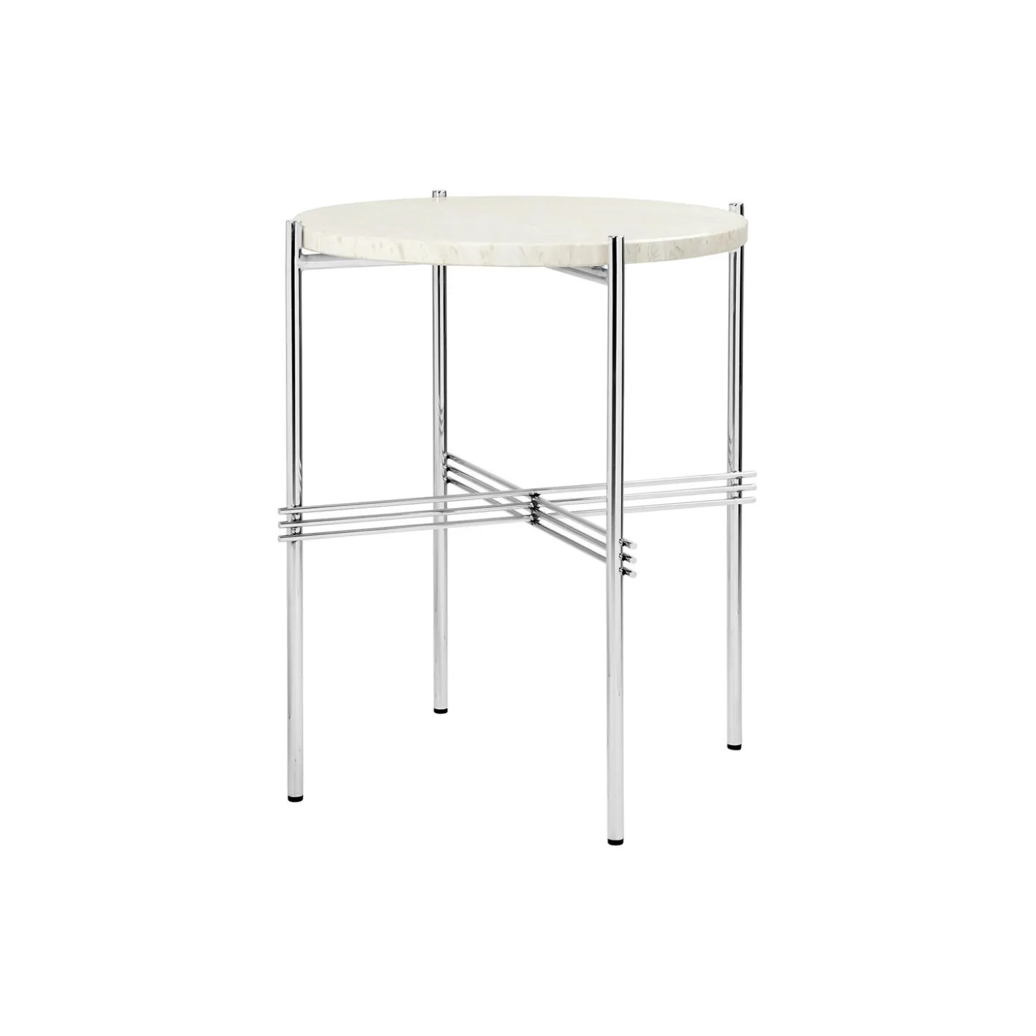 TS Side Table Round, neutral white travertine/steel