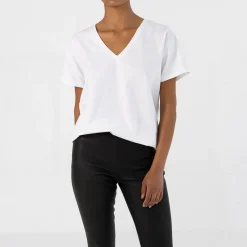 T-shirt with v-neck - Mid sleeves, white
