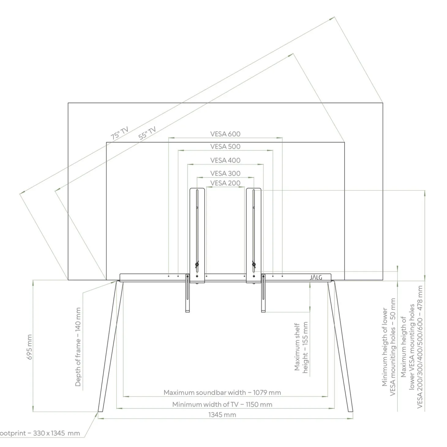 TV-stativ XL 55''-77'', oak