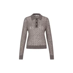 Vespa Knit LS Polo, mid brown melange