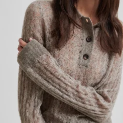 Vespa Knit LS Polo, mid brown melange