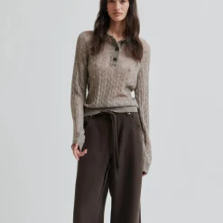 Vespa Knit LS Polo, mid brown melange