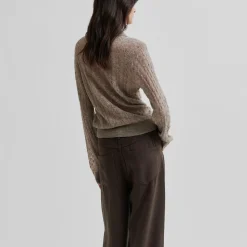 Vespa Knit LS Polo, mid brown melange