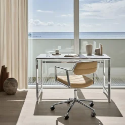 VIPP453 Swivel+ Chair with Castors, camel/polished aluminium