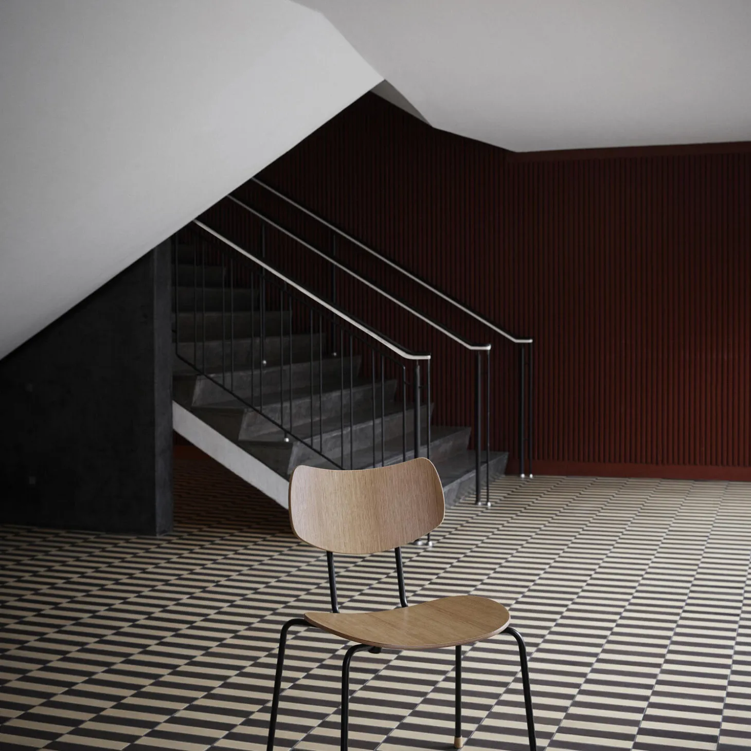 VLA26T Vega stol, lakeret eg med stel i pulverlakeret stål