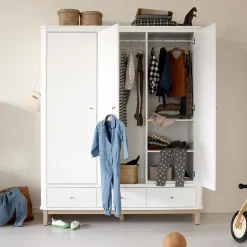 Wood klædeskab 3 døre, hvid/eg