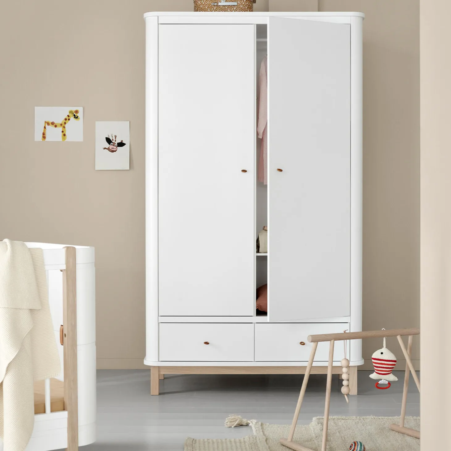 Wood klædeskab 2 døre, hvid/eg