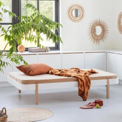 Wood lounger seng 90 cm, hvid/eg