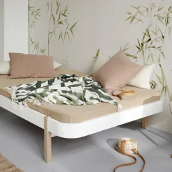 Wood lounger seng 120 cm, hvid/eg