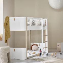 Wood Mini+ halvhøj seng 68x162 cm, hvid/eg