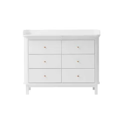 Wood puslekommode 6 skuffer med stor pusleplade, hvid