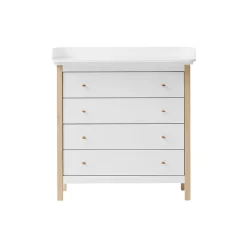 Wood puslekommode 4 skuffer, hvid/eg