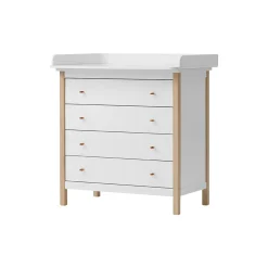 Wood puslekommode 4 skuffer, hvid/eg