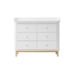 Wood puslekommode 6 skuffer med stor pusleplade, hvid/eg