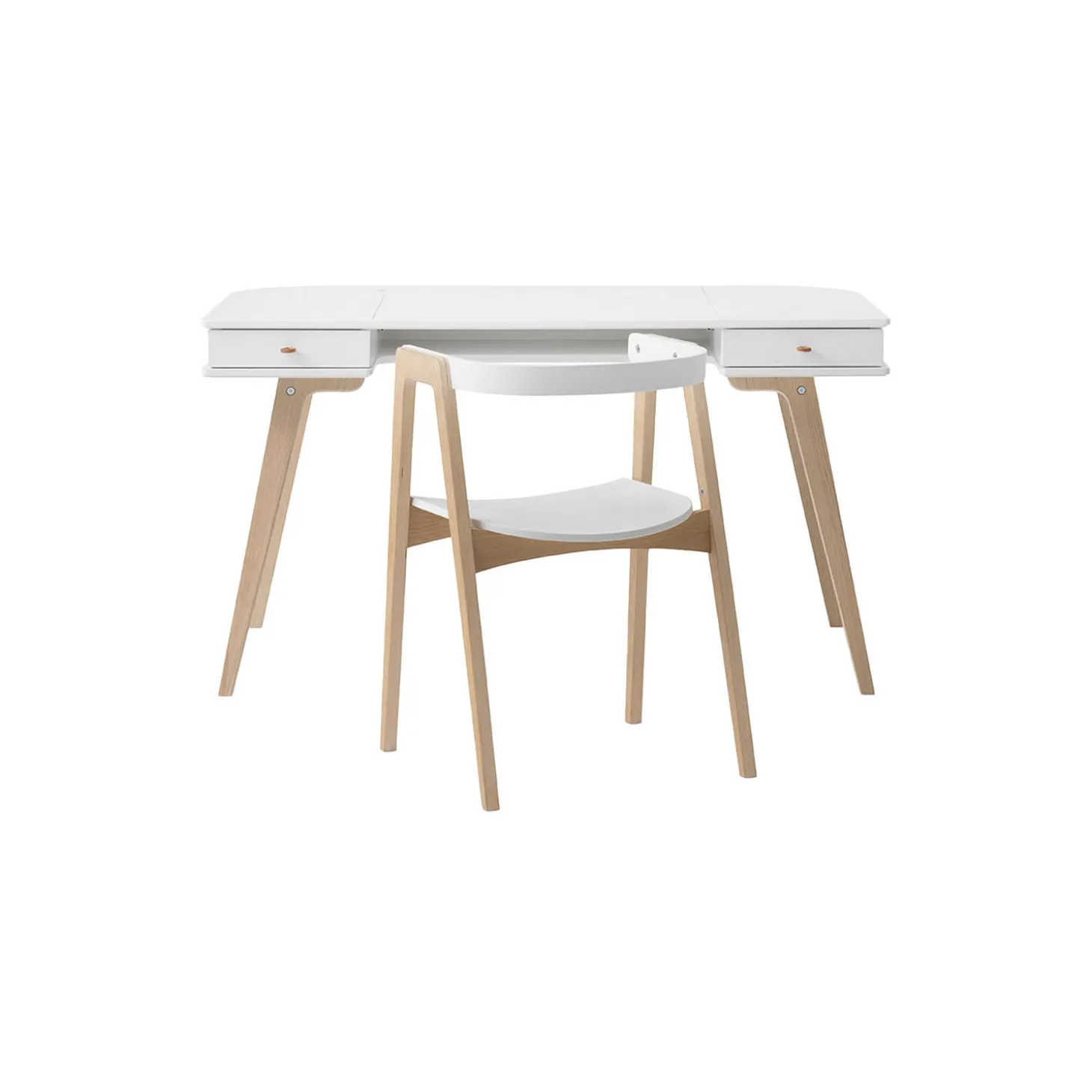 Wood skrivebord 66 cm & armstol sæt, hvid/eg