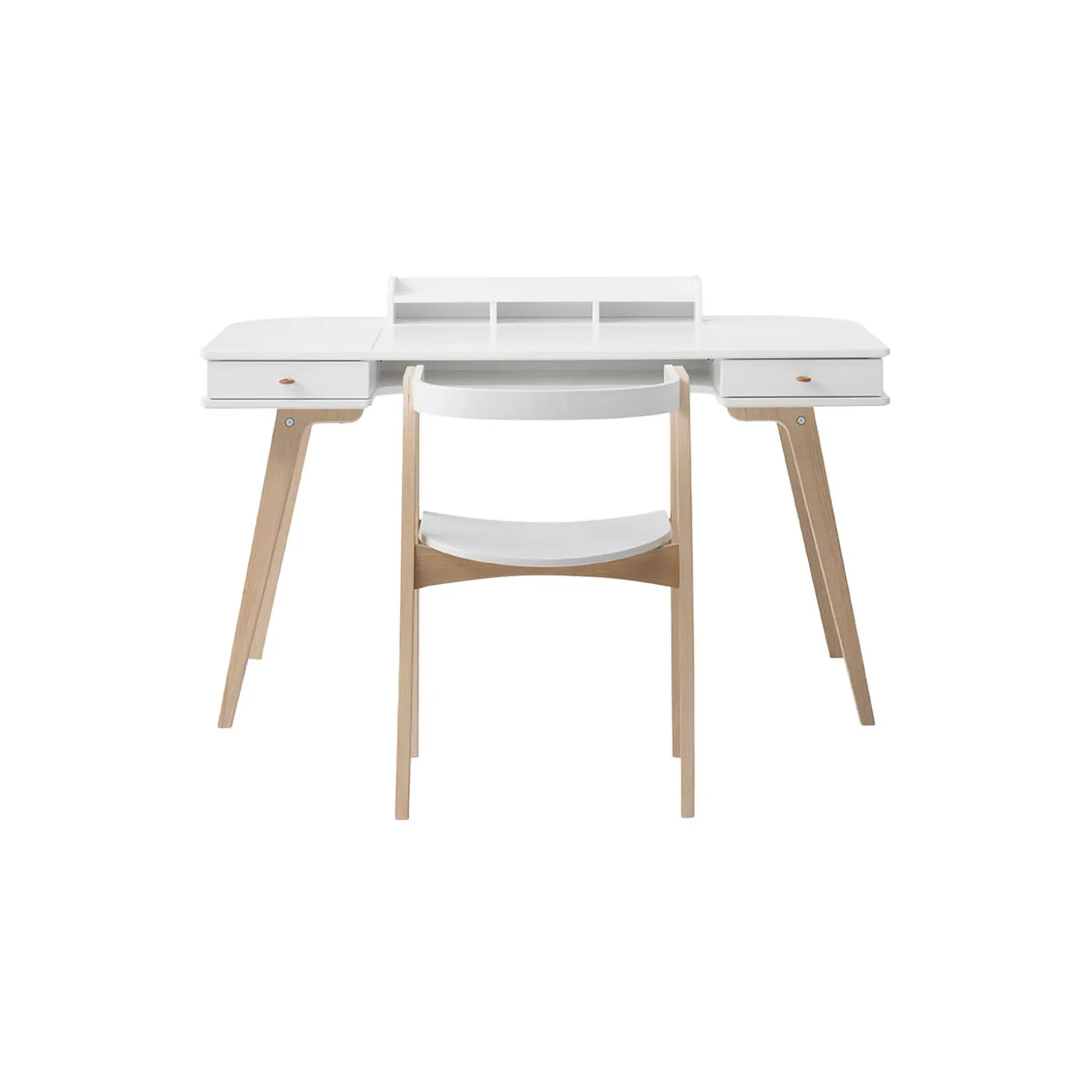 Wood skrivebord 66 cm & armstol sæt, hvid/eg