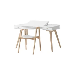Wood skrivebord 66 cm & armstol sæt, hvid/eg