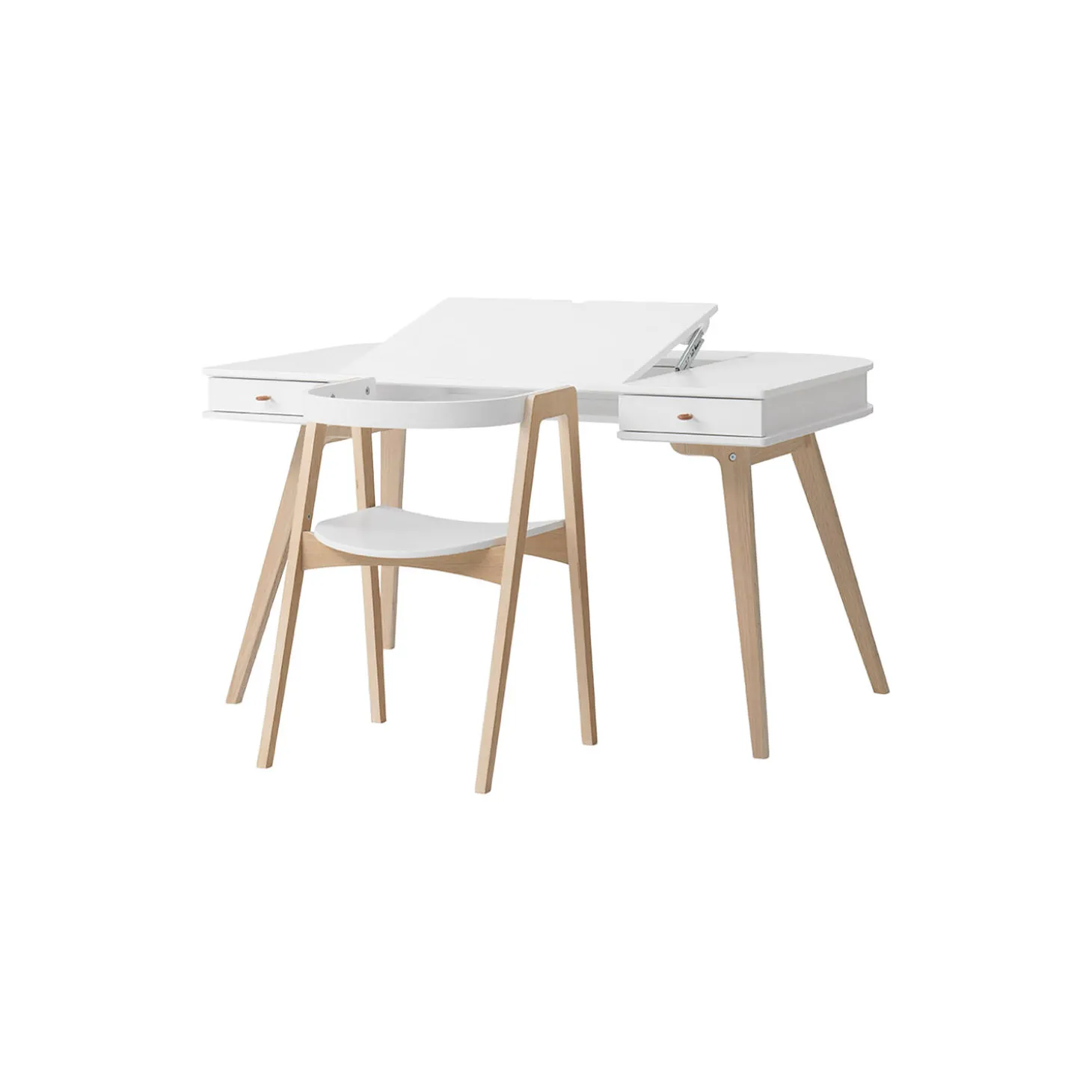 Wood skrivebord 66 cm & armstol sæt, hvid/eg