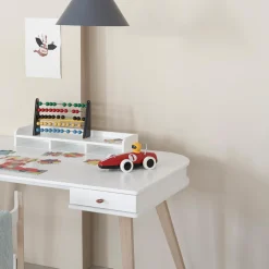 Wood skrivebord 66 cm & armstol sæt, hvid/eg