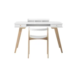 Wood skrivebord 72,6 cm & armstol sæt, hvid/eg