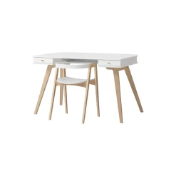 Wood skrivebord 72,6 cm & armstol sæt, hvid/eg