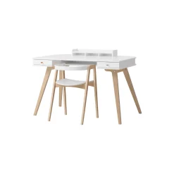 Wood skrivebord 72,6 cm & armstol sæt, hvid/eg