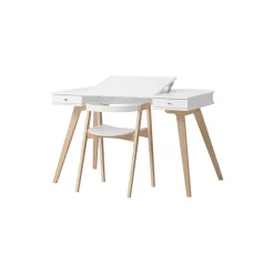 Wood skrivebord 72,6 cm & armstol sæt, hvid/eg