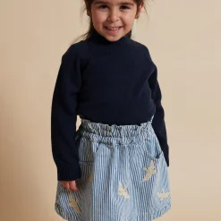 Y/D Twill Skirt w. Embroirdey, denim blue stripe