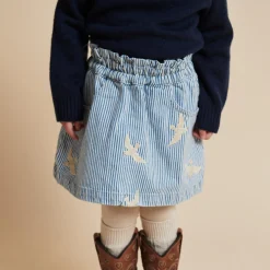 Y/D Twill Skirt w. Embroirdey, denim blue stripe